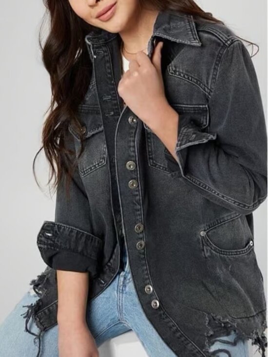 Free People Jackets & Blazers - Free People Washed Black Distressed Oversized Denim Jacket